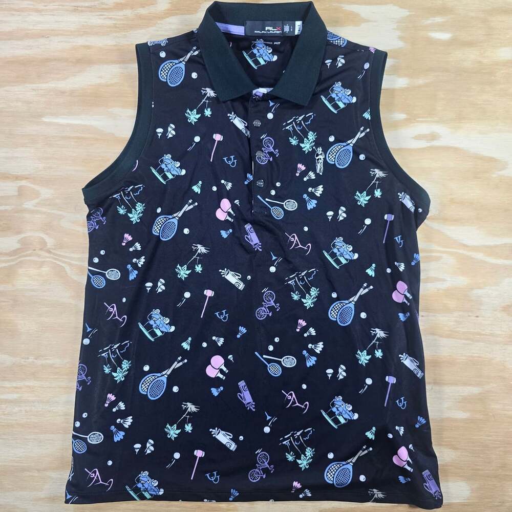 RLX Ralph Lauren Sleeveless Polo Womens Size L Black Print